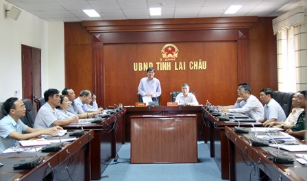   Đồng chí Đỗ Ngọc An - Phó Bí thư Tỉnh ủy, Chủ tịch UBND tỉnh phát biểu ý kiến  tại Hội nghị ở điểm cầu tỉnh Lai Châu