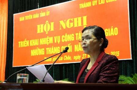 Đc Giàng Páo Mỷ, Phó Bí thư Thường trực Tỉnh ủy, Chủ tịch HĐND tỉnh phát biểu chỉ đạo tại Hội nghị (ảnh: KK)