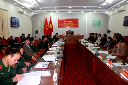 Toàn cảnh hội nghị tại điểm cầu Bộ CHQS tỉnh
