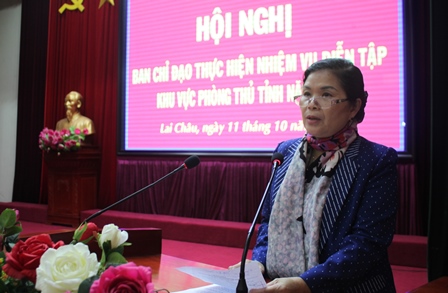 Đ/c Giàng Páo Mỷ - UVBCH TW Đảng, Bí thư Tỉnh ủy, Trưởng Đoàn đại biểu Quốc hội tỉnh, Trưởng Ban chỉ đạo diễn tập KVPT tỉnh kết luận Hội nghị