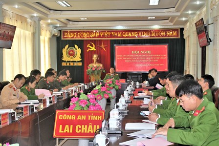 Quang cảnh Hội nghị tại điểm cầu Công an tỉnh Lai Châu