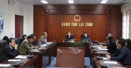 Quang cảnh Hội nghị tại điểm cầu UBND tỉnh Lai Châu