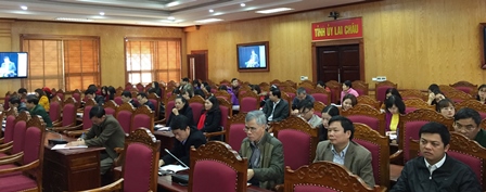 Quang cảnh Hội nghị tại điểm cầu Tỉnh ủy Lai Châu