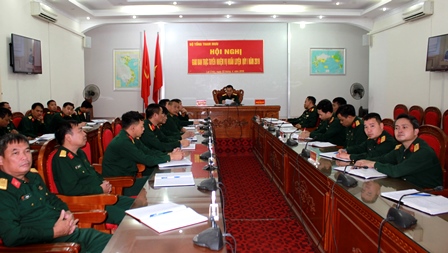 Quang cảnh hội nghị tại điểm cầu Bộ CHQS tỉnh