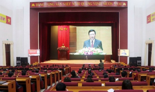 Quang cảnh hội nghị tại điểm cầu tỉnh ta