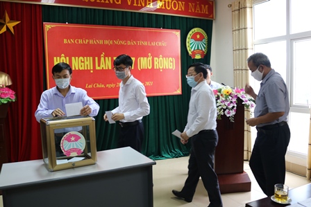 Các đại biểu bỏ phiếu bầu chức danh Phó Chủ tịch Hội Nông dân tỉnh Lai Châu, nhiệm kỳ 2018-2023