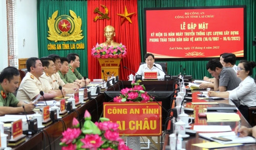 Các đại biểu dự buổi gặp mặt tại điểm cầu Công an tỉnh Lai Châu