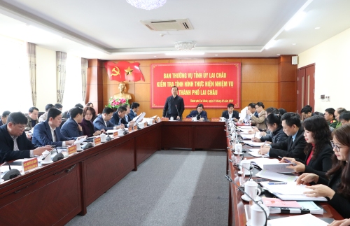 Ban Thường vụ Tỉnh ủy kiểm tra tình hình thực hiện nhiệm vụ tại Thành phố Lai Châu