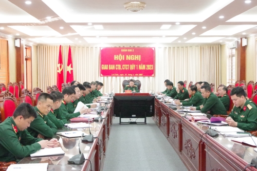 Quang cảnh Hội nghị tại điểm cầu Bộ Chỉ huy Quân sự tỉnh Lai Châu