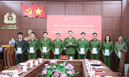 Đại tá Phạm Hải Đăng - Phó Giám đốc Công an tỉnh, Thủ trưởng cơ quan cảnh sát điều tra khen thưởng cho các đơn vị và các lực lượng có thành tích