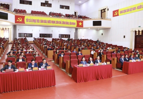 Các đại biểu tham dự Hội nghị tại điểm cầu Tỉnh uỷ