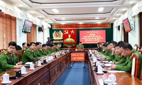 Quang cảnh Hội nghị tại điểm cầu Công an tỉnh Lai Châu