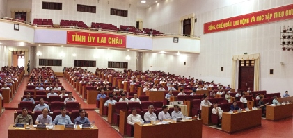Quang cảnh Hội nghị tại điểm cầu Tỉnh ủy Lai Châu