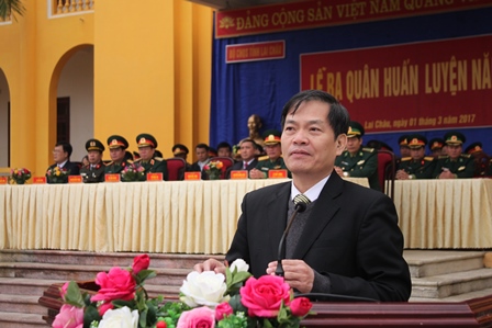Đ/c Đỗ Ngọc An, Phó Bí thư tỉnh ủy, Chủ tịch UBND tỉnh phát biểu chỉ đạo tại Lễ ra quân huấn luyện