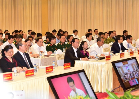 Các đồng chí lãnh đạo Đảng, Nhà nước và đại biểu dự hội nghị  (ảnh: VGP)