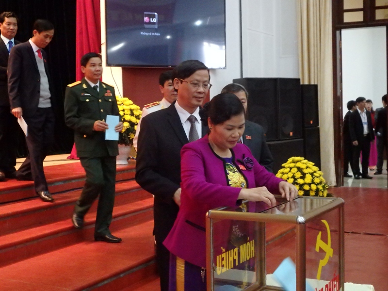 Các đại biểu dự đại hội bỏ phiếu bầu Ban Chấp hành Đảng bộ tỉnh khóa XIII, nhiệm kỳ 2015 - 2020