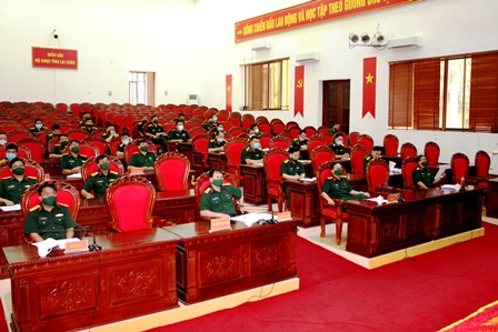 Quang cảnh Hội nghị tại điểm cầu Bộ Chỉ huy Quân sự tỉnh Lai Châu