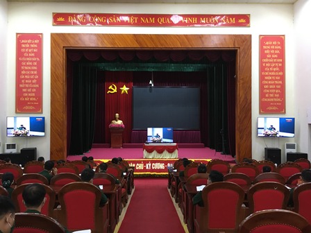 Quang cảnh Hội nghị tại điểm cầu Bộ CHQS tỉnh.