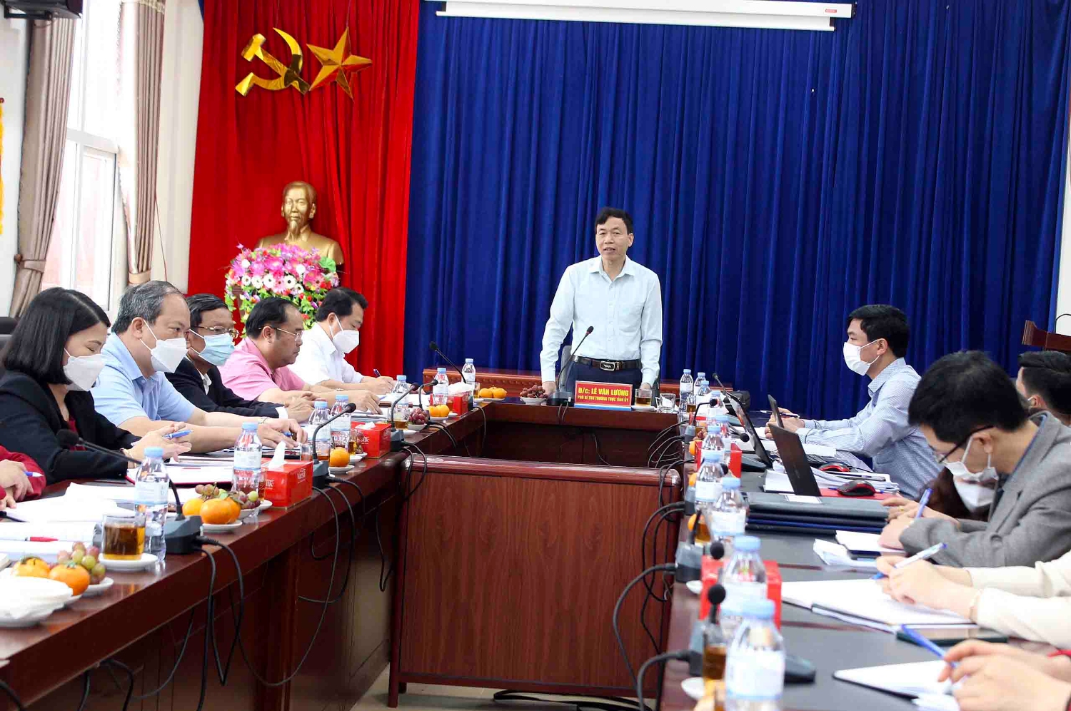 Đồng chí Lê Văn Lương - Phó Bí thư Thường trực Tỉnh ủy phát biểu tại buổi làm việc