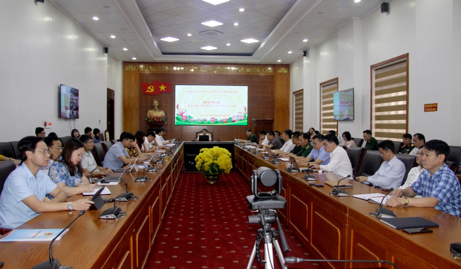 Quang cảnh Hội nghị tại điểm cầu Ban Tuyên giáo và Dân vận Tỉnh ủy