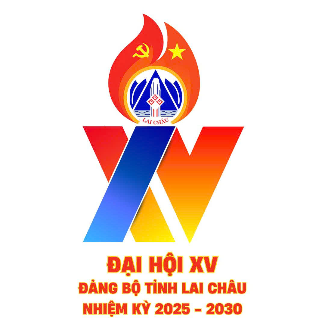 Logo Đại hội đại biểu Đảng bộ tỉnh Lai Châu lần thứ XV: Biểu trưng cho tinh thần đoàn kết và khát vọng phát triển của Đảng bộ và Nhân dân các dân tộc trong tỉnh