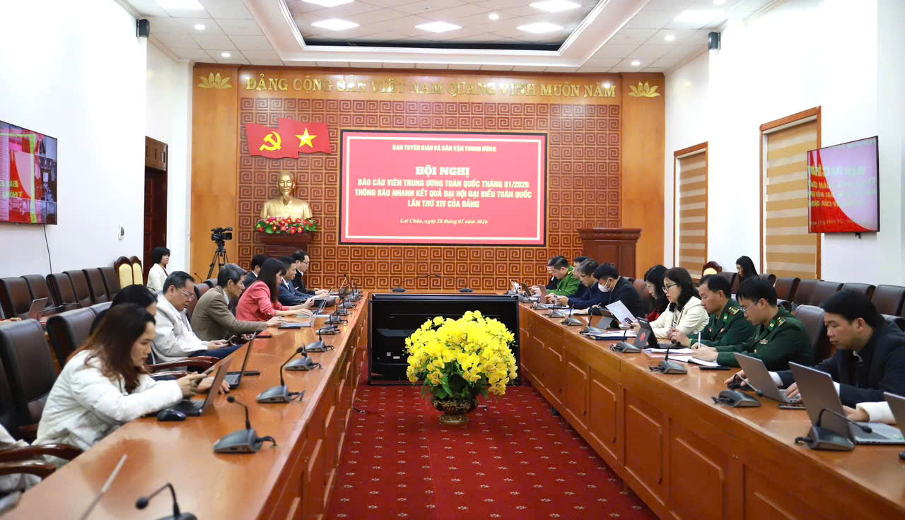 Quang cảnh Hội nghị tại điểm cầu Ban Tuyên giáo và Dân vận Tỉnh ủy