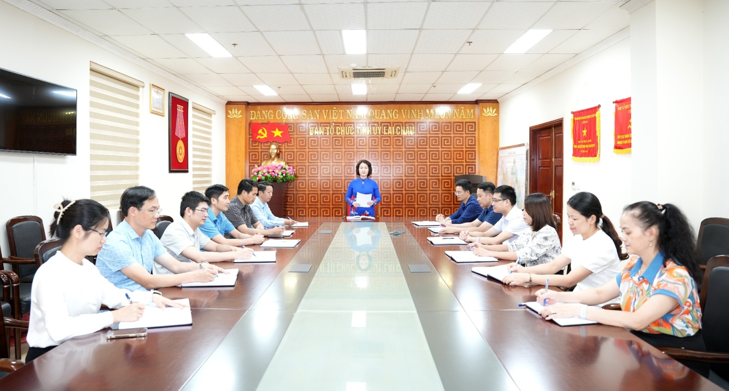 ồng chí Lê Thị Hường - Ủy viên Ban Thường vụ Tỉnh ủy, Trưởng Ban Tổ chức Tỉnh ủy chủ trì cuộc họp triển khai nhiệm vụ chuyên môn